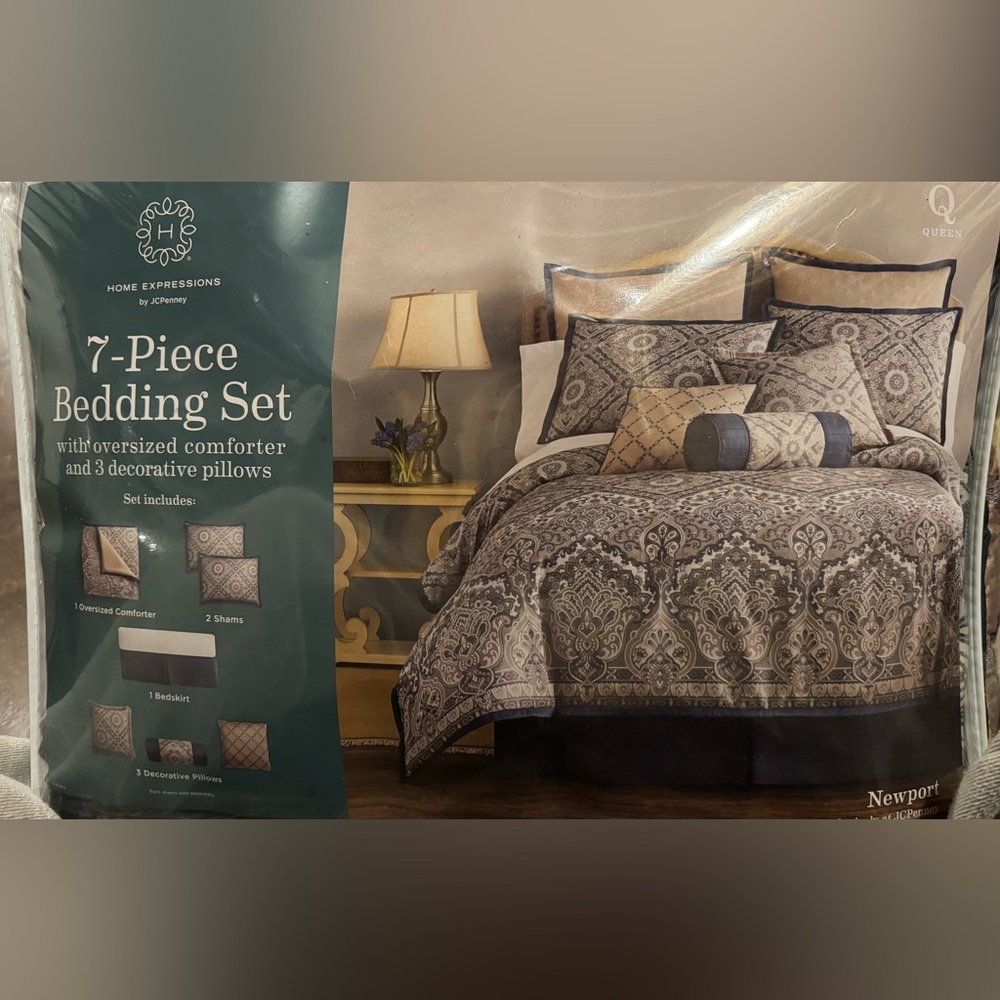 Home Expressions Newport 7-Piece Bedding Set - Blue and Tan